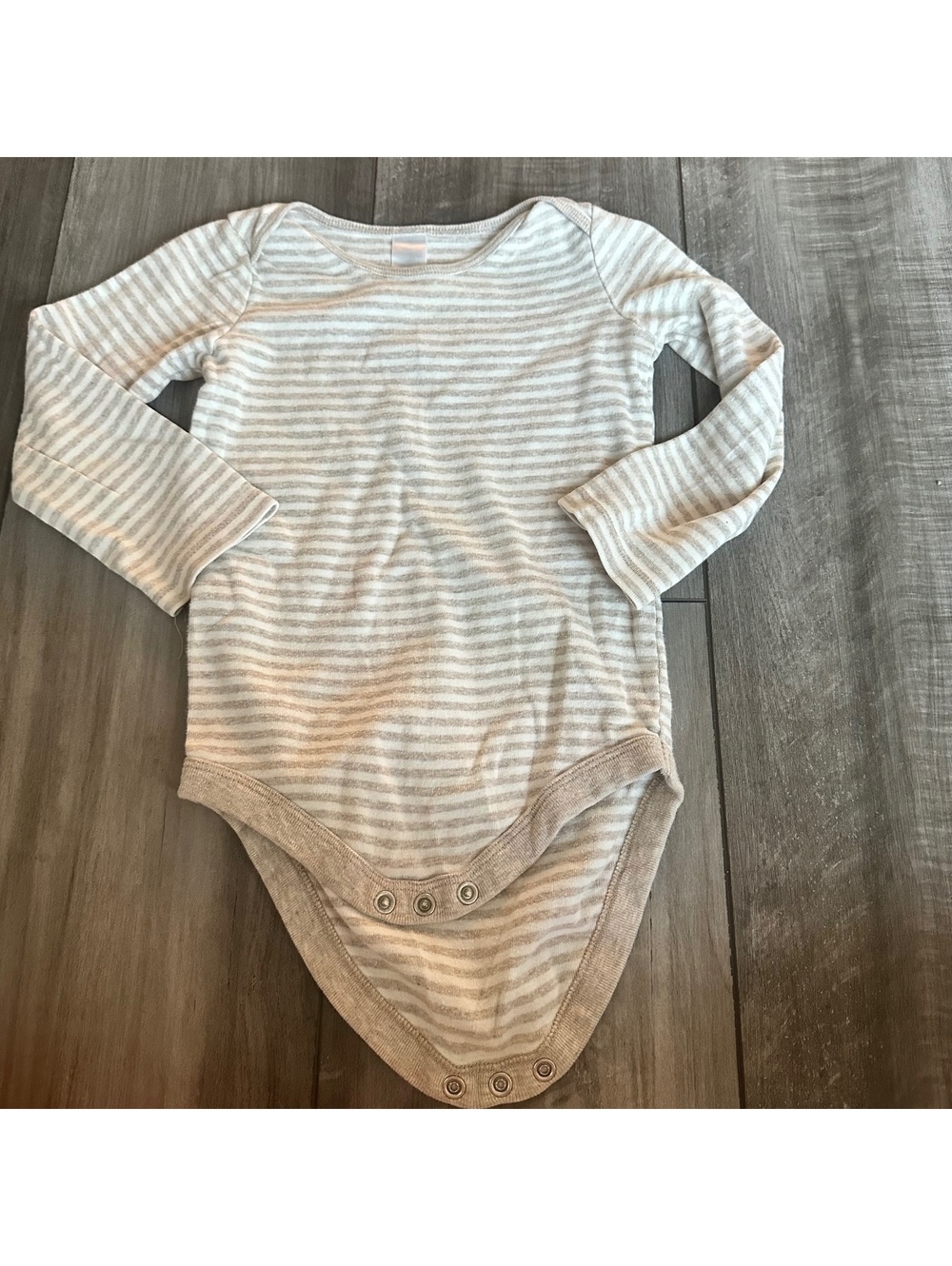 Baby Boden Striped Long Sleeve Bodysuit Neutral Minimal Sz 18 24M
